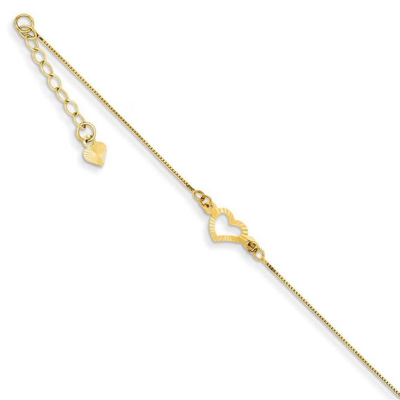14k Yellow Gold Adjustable Heart Anklet 9 Inch
